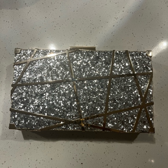 SHEIN Glittery Silver Clutch with Gold Accents - Picture 1 of 4